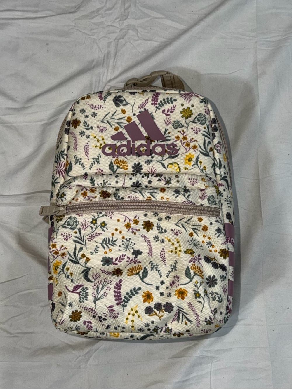 Adidas Floral Insulated Lunch Box Cream Purple Botanical Zip Bag